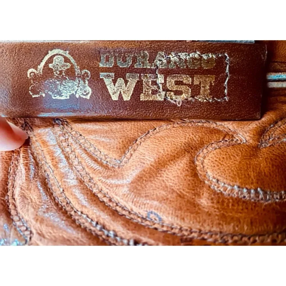 Vintage Durango West Brown Leather Cowboy Boots Mens 8 D 1970s Whipstitch Wester